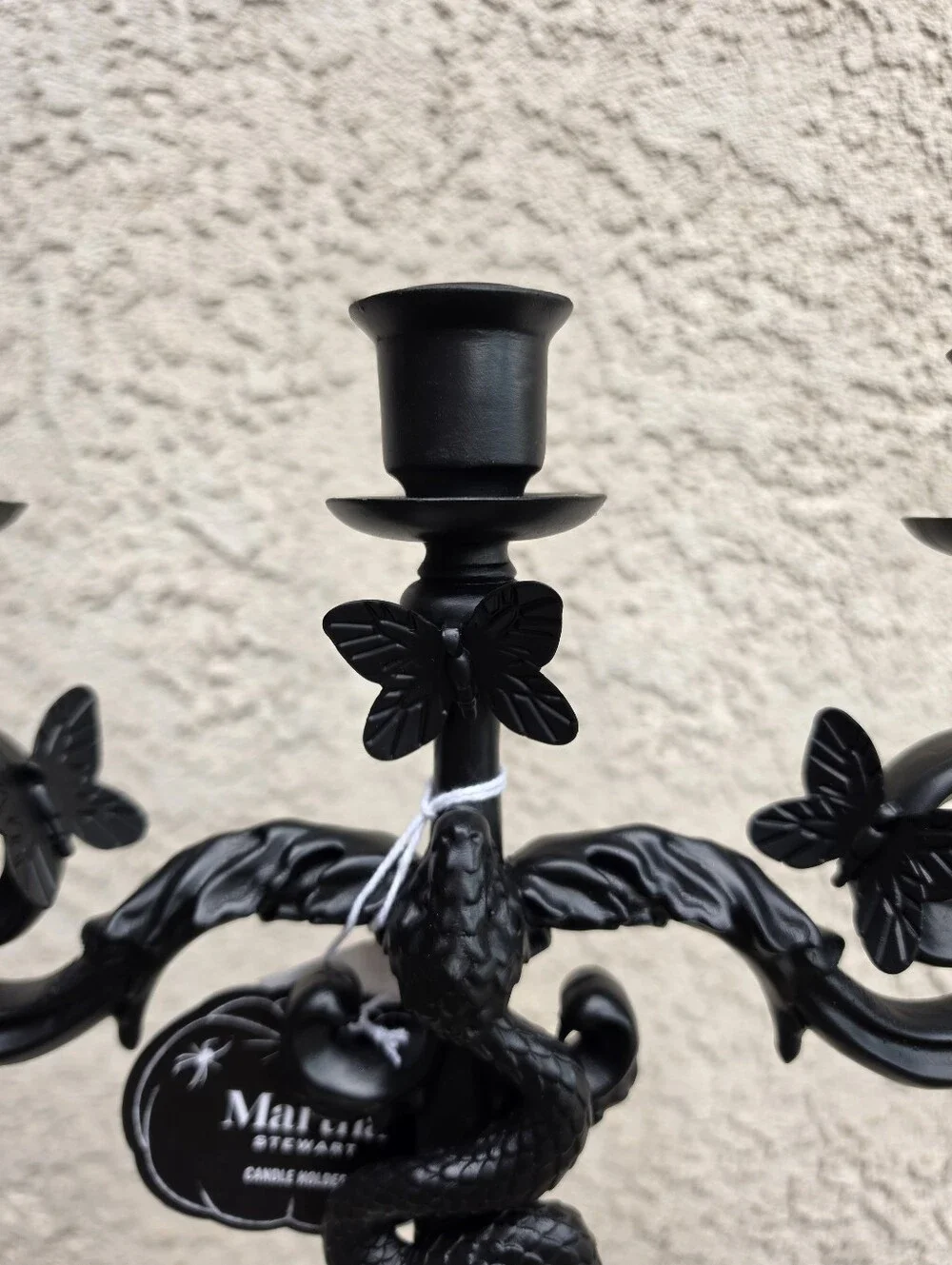 Martha Stewart Matte Black Snake & Butterfly Three-Arm Candelabra Halloween NWT